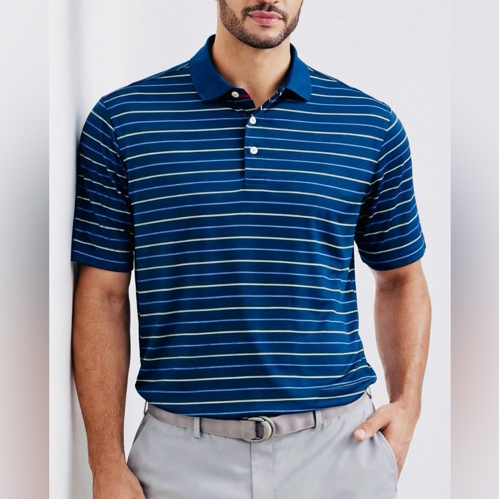 Walter Hagen Essentials Blue/White Striped Golf Polo Shirt